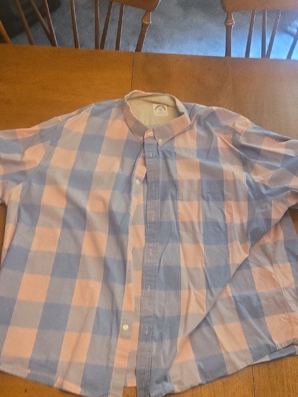 Men's Large-Check Button-Down Shirt in Pink and Light Blue